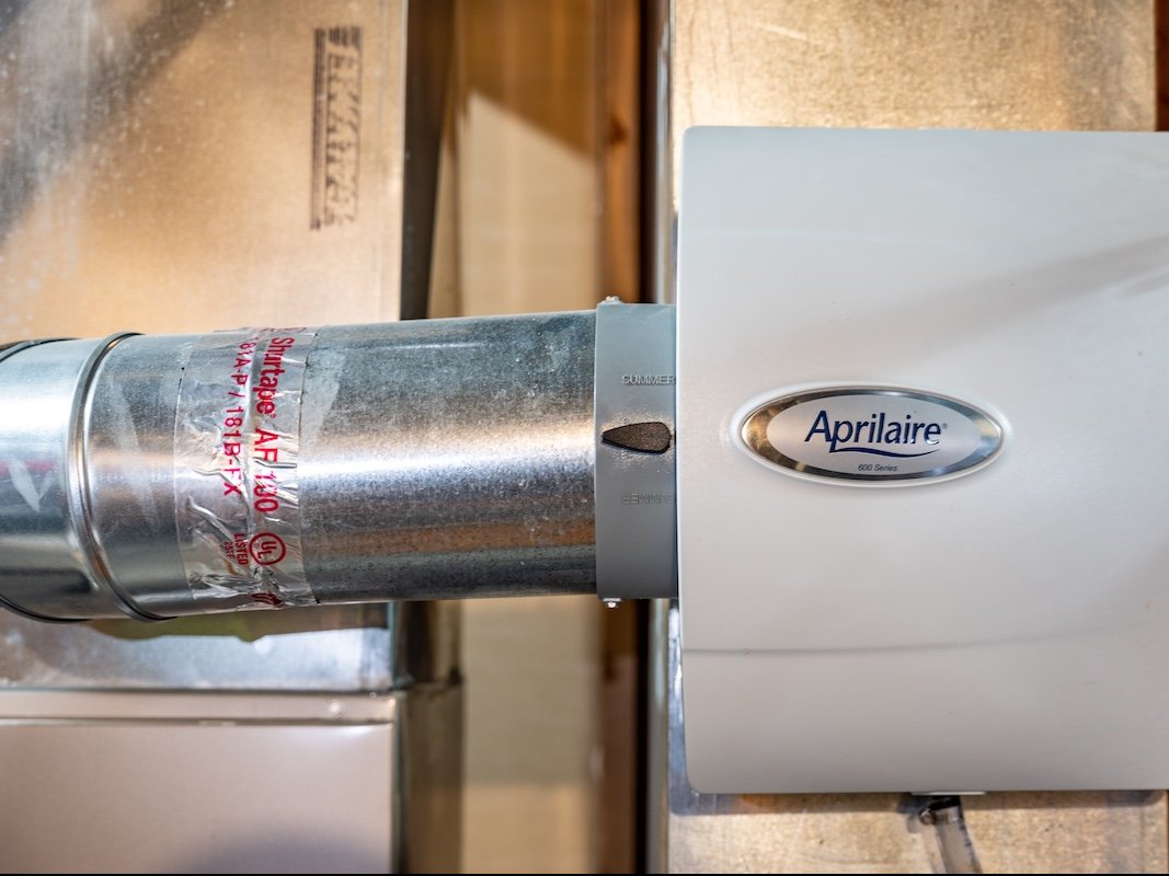 Aprilaire whole-home humidifier on the supply duct