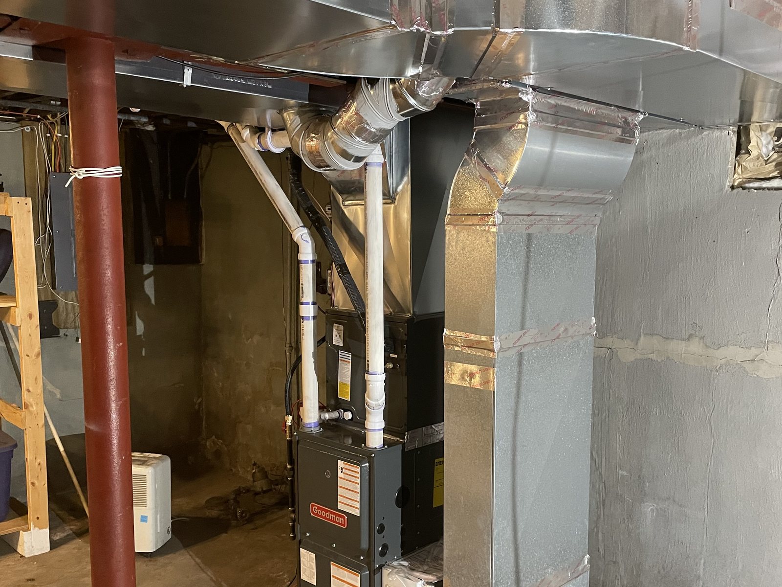 A finished Goodman furnace with new sealed ductwork